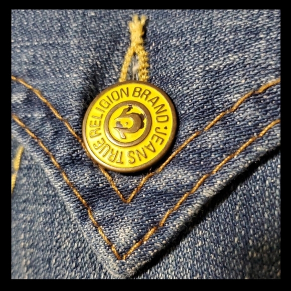 True Religion jeans. Men's Vintage jeans, yellow accent. Size 38 - Picture 15 of 16